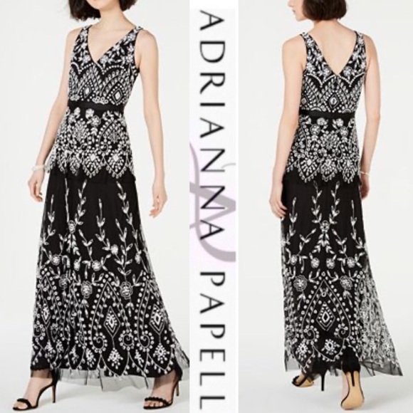 Adrianna Papell embellished fully beaded layer mesh gown - Picture 3 of 14